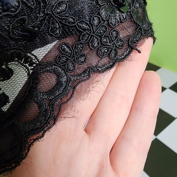 Black Embroidered Beaded Midi Formal Goth Prom Homecoming Strapless Alt Dress - Picture 9 of 10